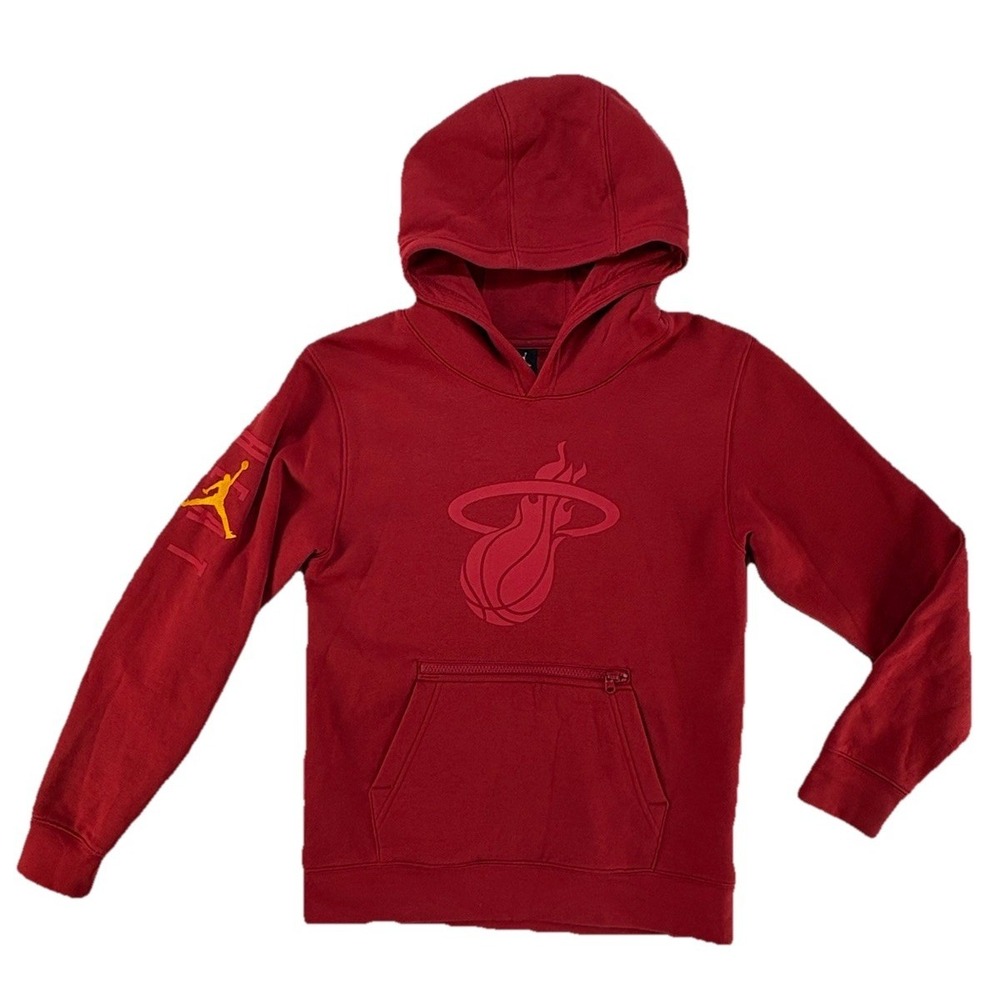 Jordan Miami Heat Statement Pullover Hoodie Teen 14-16 Large Red Zip Pocket